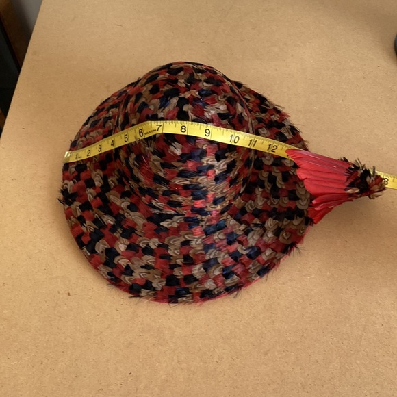 VTG Rare Jack McConnell Feather Hat. Red/Navy Multi Feather Outside - Picture 10 of 16
